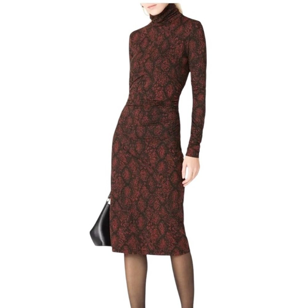 Proenza Schouler Turtleneck Dress Long Sleeve Burnt Red Snake Print Size XS